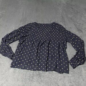 Lucky Brand Peasant Top Women S Navy Gold Star Sheer Celestial Witchycore Blouse